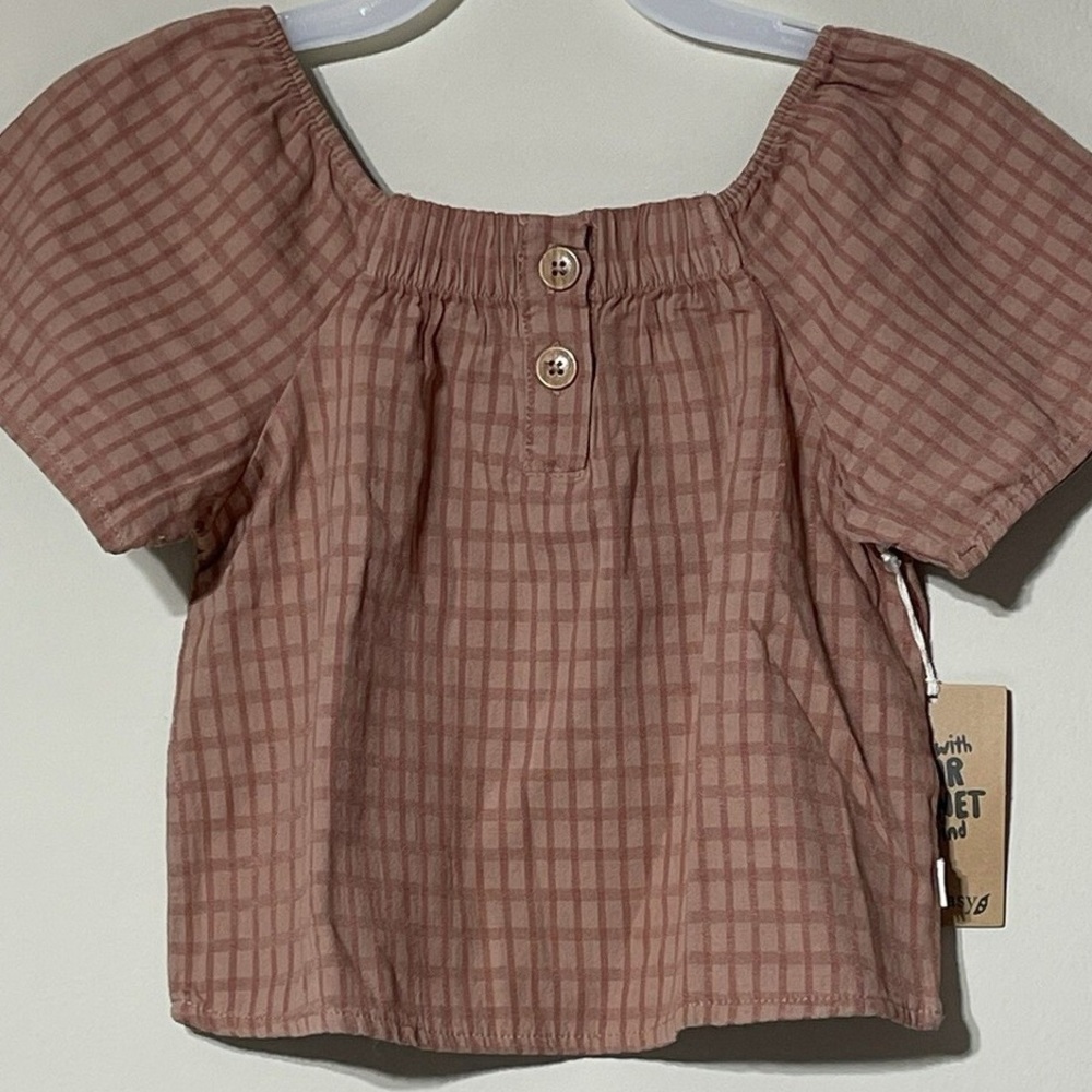 Easy-Peasy Girls' Dusty Pink Plaid Smocked Neck Blouse size 4T